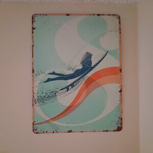 Metal Vintage Tin Sign surf print, vintage & Retro Wall Art Sign 12x16 inch
